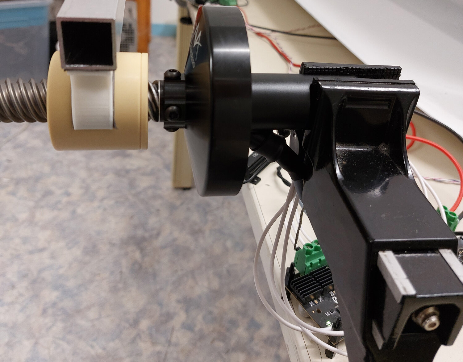 Our own electromechanical actuator (EMA) prototype, functioning on the bench