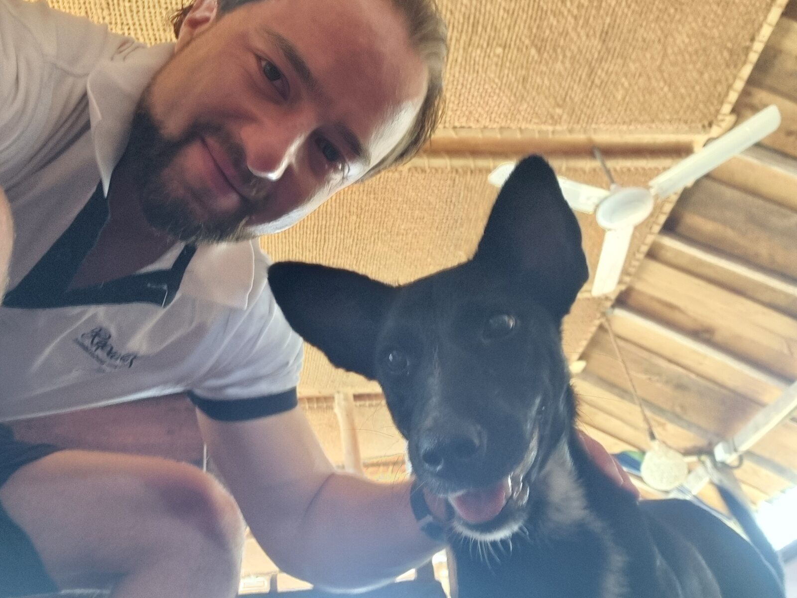Selfie with a surf-point dog, Sri Lanka
