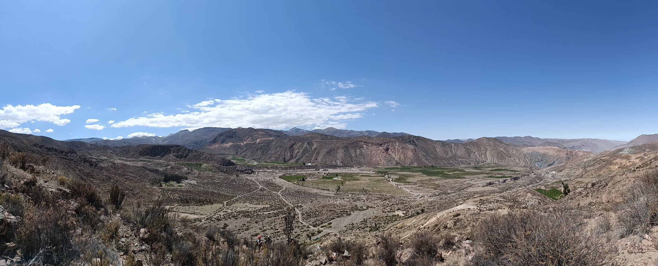 The altiplano near Putre, a wide panorama of desert and distant volcanoes